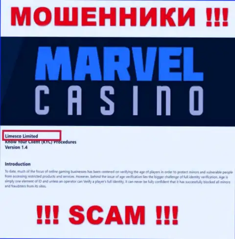 Юр. лицом, управляющим жуликами Marvel Casino, является Limesco Limited