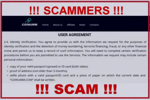 Coinumm Com Scammers are collect personal data from their clients
