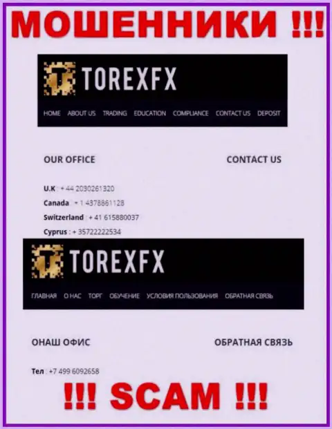 В запасе у internet мошенников из организации TorexFX Com припасен не один номер телефона